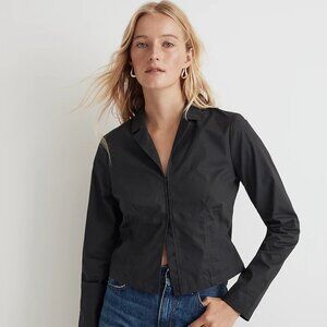 NWT Poplin Hook-Front Shrunken Shirt in Black Coal
